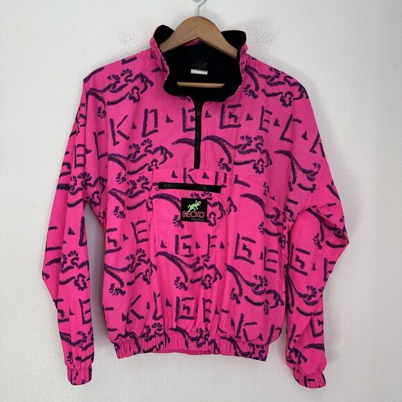 Vintage 80s 90s Retro Gecko Hawaii Pink Small  Windbreaker Jacket EUC Rare! - Picture 1 of 11